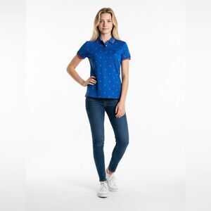 🍒 TORY BURCH Tory Sport Embroidered Floral Polo Collar Shirt Top Size Medium